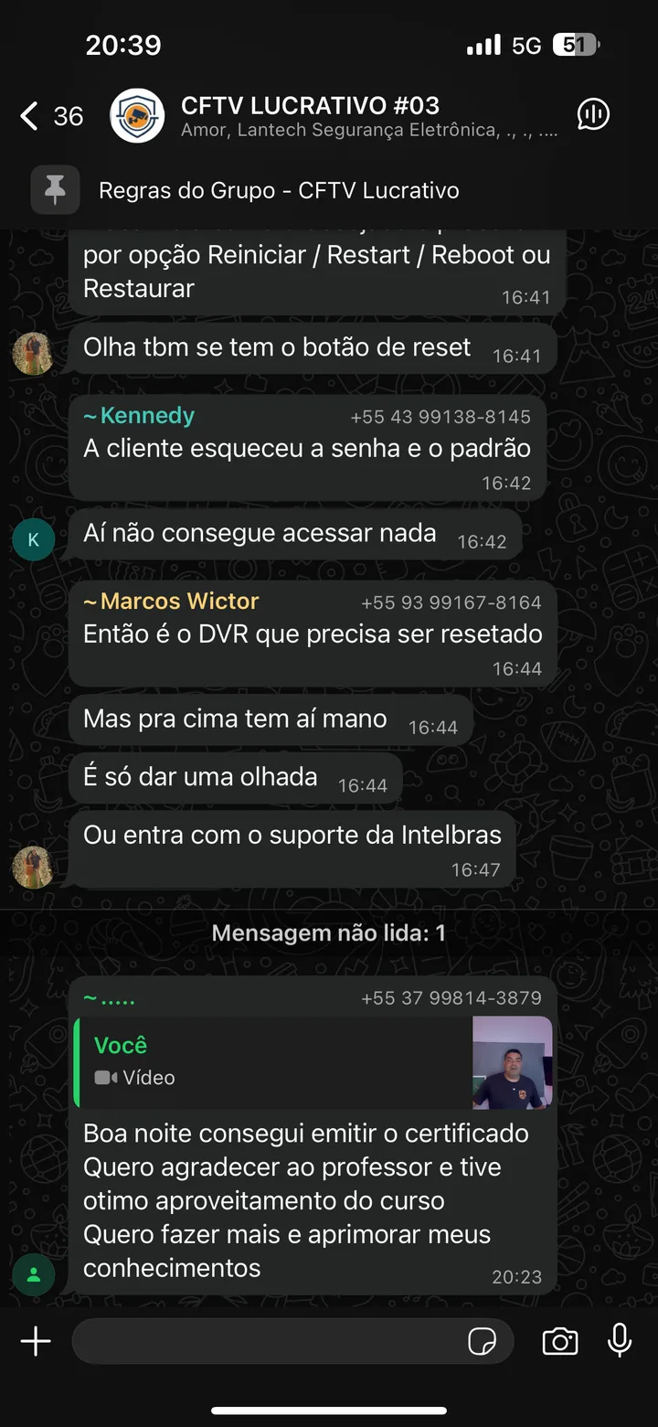 Aluno conseguiu emitir o certificado e agradece ao professor