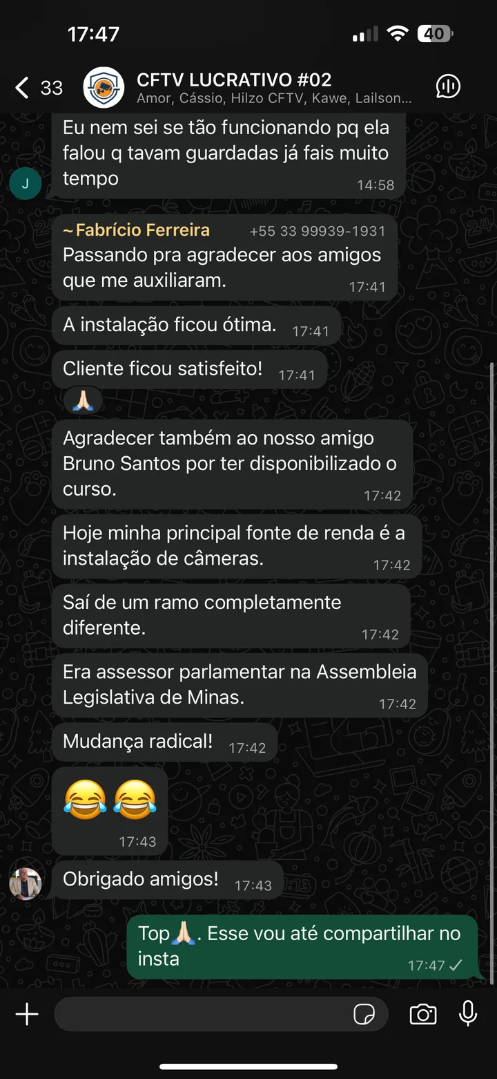 Aluno Fabrício: hoje minha principal fonte de renda é a instalação de câmeras, mudança radical